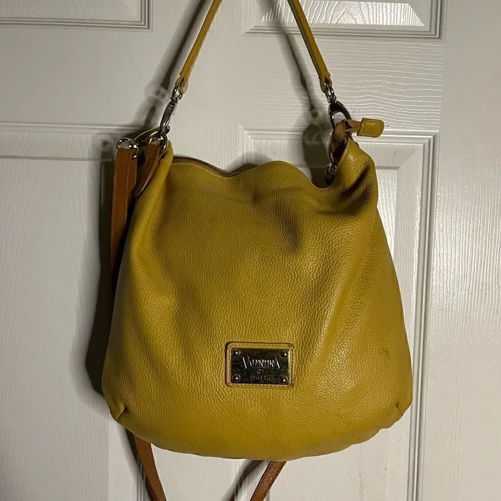 Valentina Italia pebble leather yellow mustard slouch hobo shoulder bag
